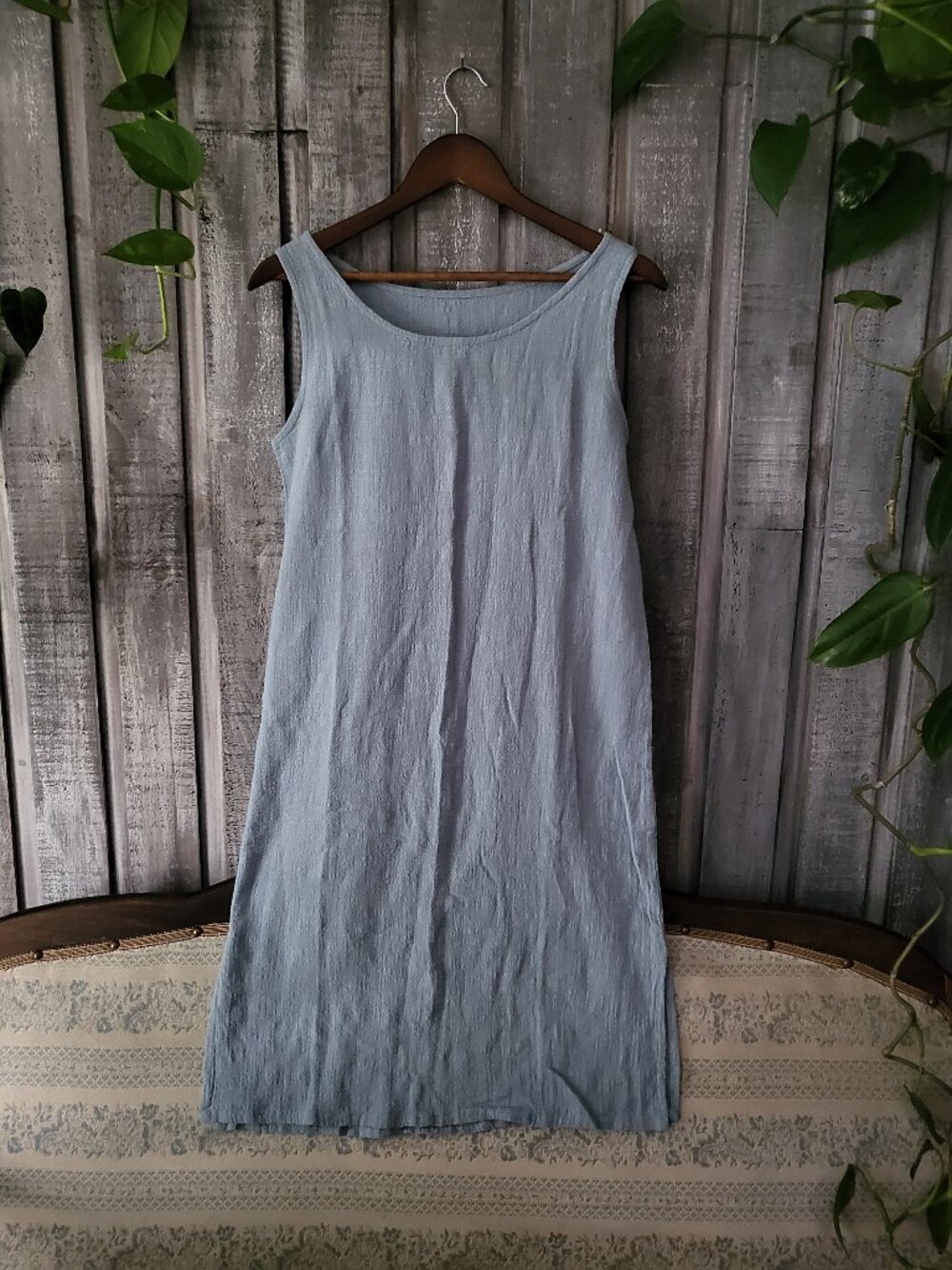 NWOT Blue Cotton Gauze Sleeveless Shift Dress Soft Boho Summer Sun Dress S